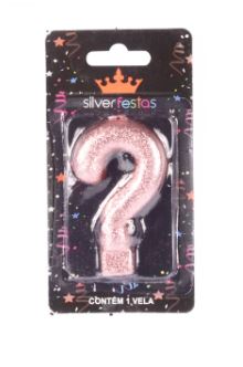 Vela Nmero Glitter Rose Interrogao Unidade